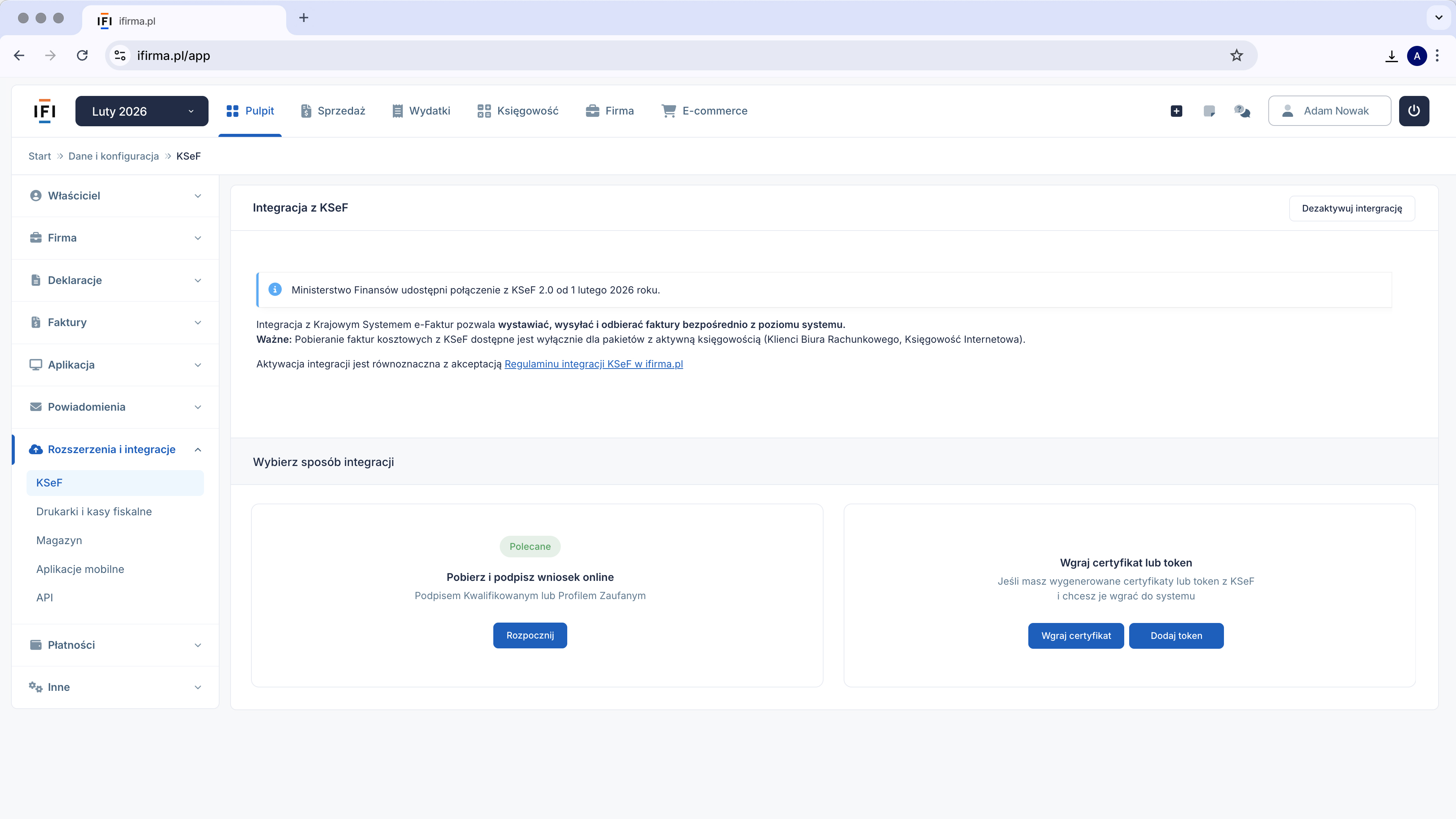 integracja z KSeF w IFIRMA
