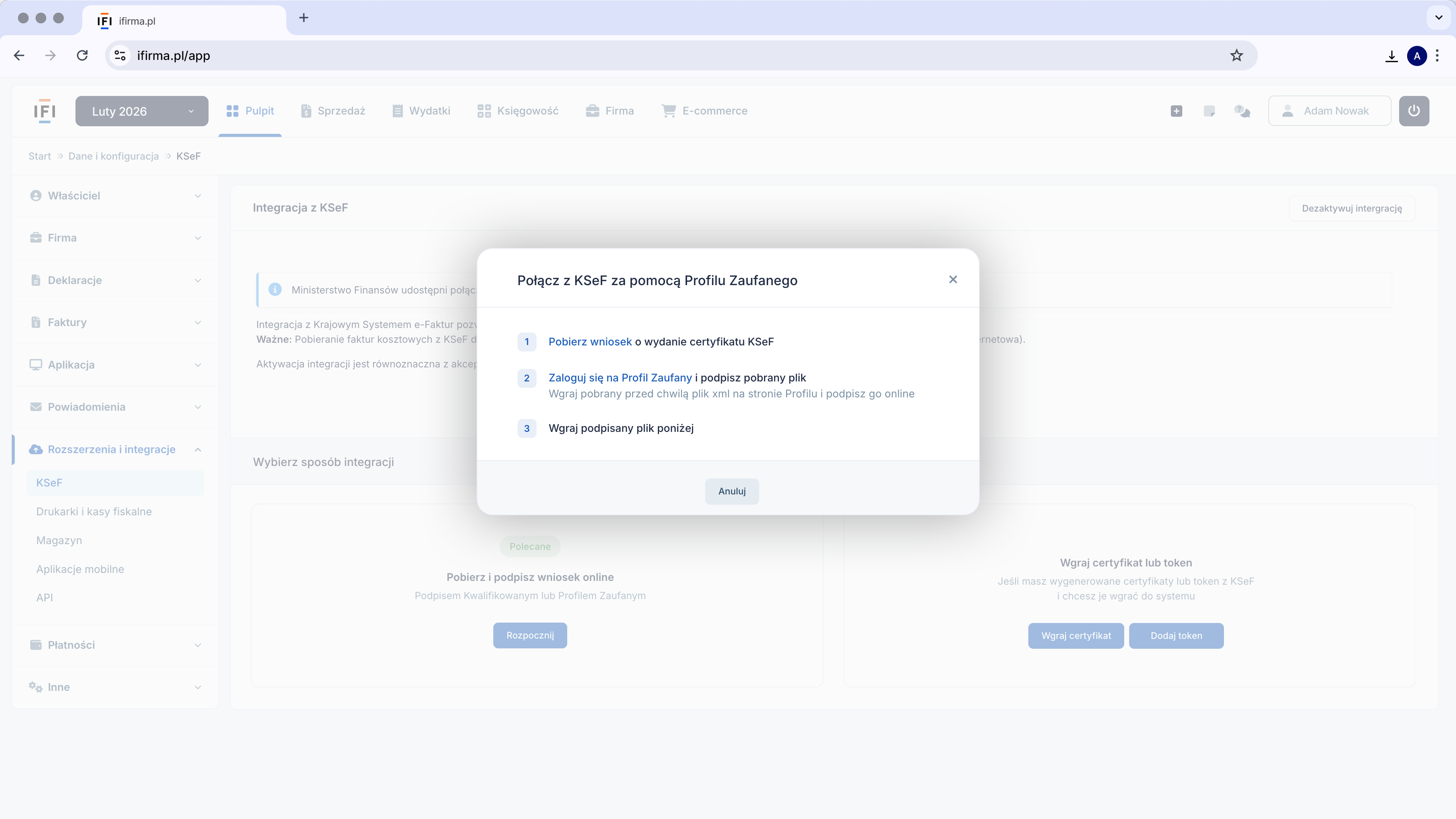 Połącz IFIRMA z KSeF za pomocą Profilu Zaufanego