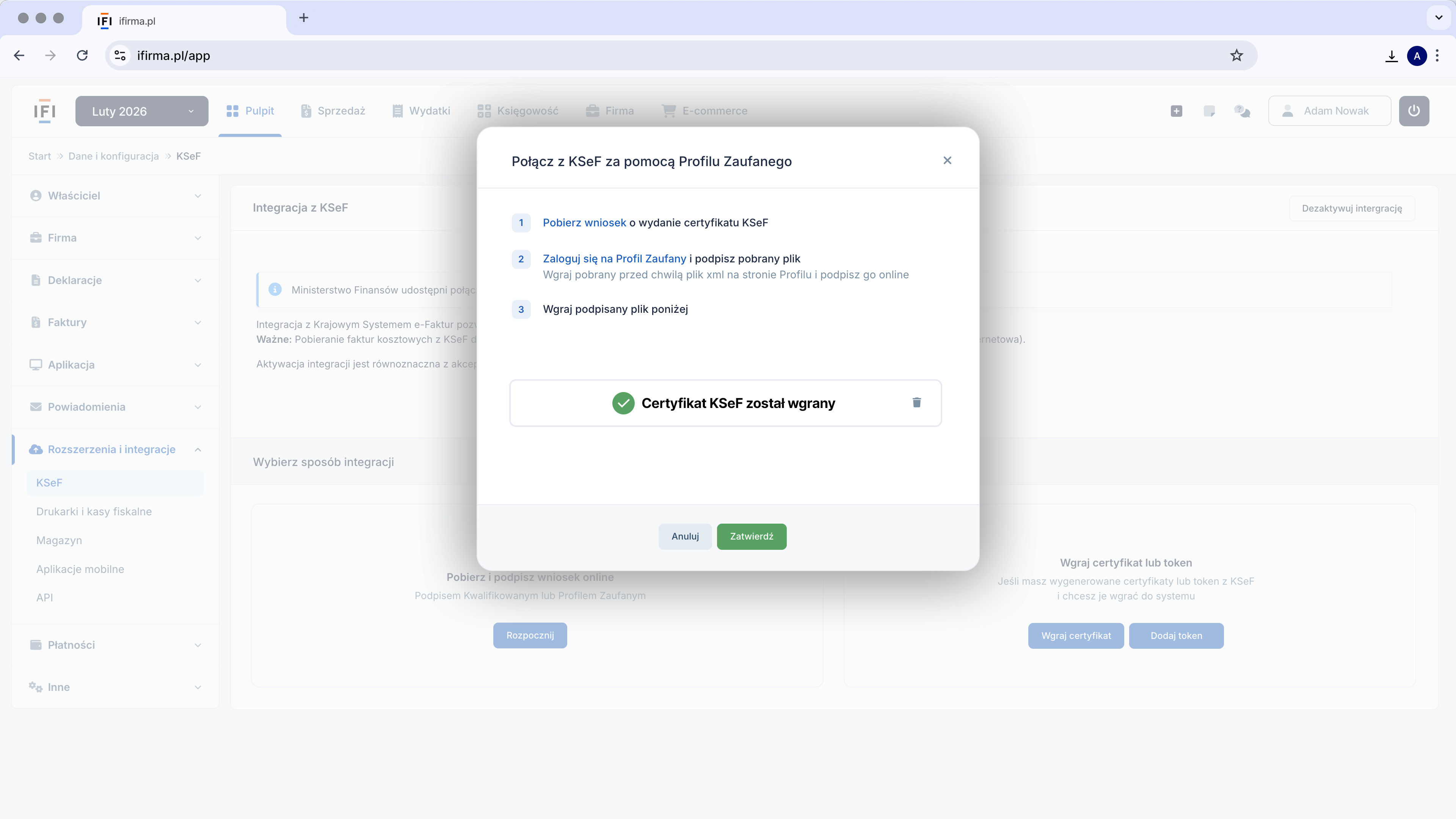 wgraj certyfikat KSeF do IFIRMA