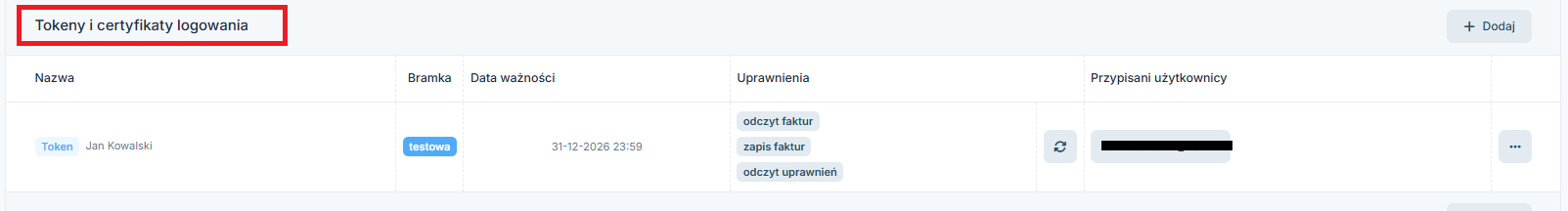poprawnie dodany token