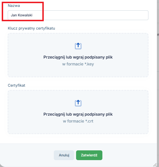 wybierz nazwę dla certyfikatu