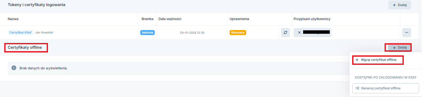 jak wgrać certyfikat offline?