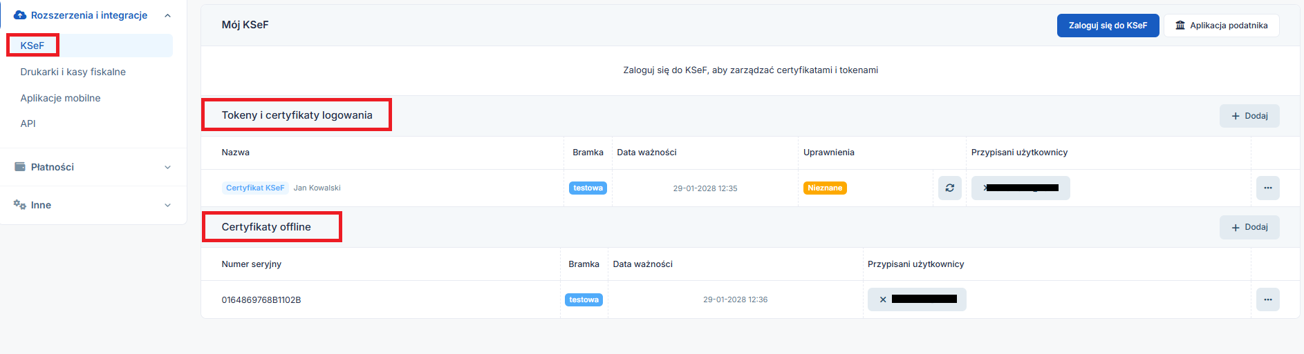 certyfikaty wgrane do IFIRMA